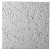 Kaninchen Weiß Grau Embossed Waldland Schnee Winte Fliese (Vorderseite)