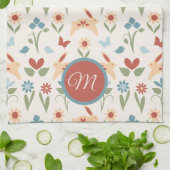 Kaninchen Wildblumen Birds Monogram Geschirrtuch (Gefaltet)