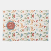 Kaninchen Wildblumen Birds Monogram Geschirrtuch (Horizontal)