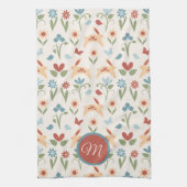 Kaninchen Wildblumen Birds Monogram Geschirrtuch (Vertikal)