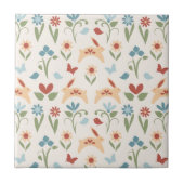 Kaninchen Wildblumen Folkloremuster Fliese (Vorderseite)