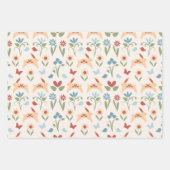 Kaninchen Wildblumen Skandinavisches Volk Geschenkpapier Set (Vorderseite)
