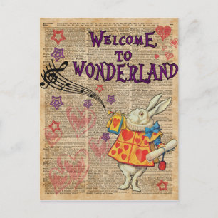 Kaninchen Willkommen in .. Alice im Wunderland Postkarte