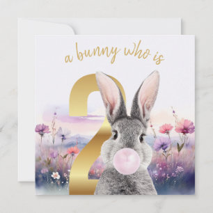 Kaninchen zweiter Geburtstag bläst rosa Kaugummi Karte