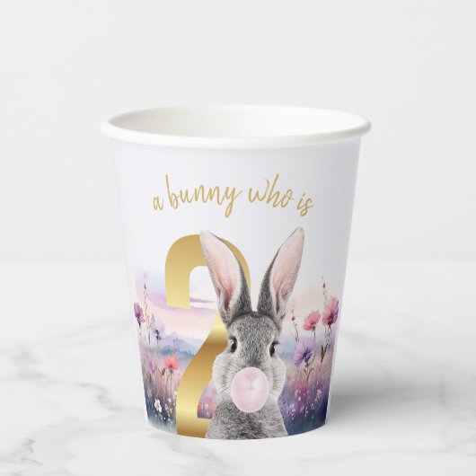 Kaninchen Zweites Geburtstag blühend rosa Kaugummi Pappbecher (Vorderseite)