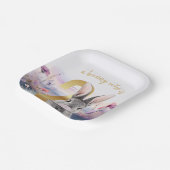 Kaninchen Zweites Geburtstag blühend rosa Kaugummi Pappteller (Gewinkelt)