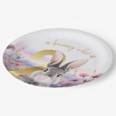 Kaninchen Zweites Geburtstag blühend rosa Kaugummi Pappteller (Schrägansicht)