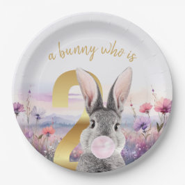 Kaninchen Zweites Geburtstag blühend rosa Kaugummi Pappteller