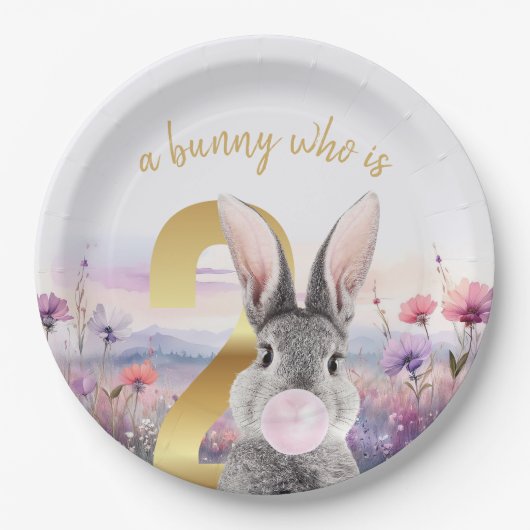 Kaninchen Zweites Geburtstag blühend rosa Kaugummi Pappteller (Vorderseite)