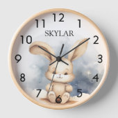 Kaninchenbabyblau-Beige-Kinderzimmer Uhr (Vorderseite)