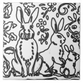 Kaninchenblättern Schwarz-weiß Zeichnend Waldtier Fliese (Vorderseite)