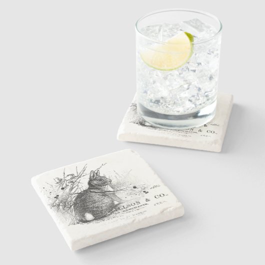 Kaninchenbrush Vintage Schwarzcreme Steinuntersetzer (Seitenansicht)