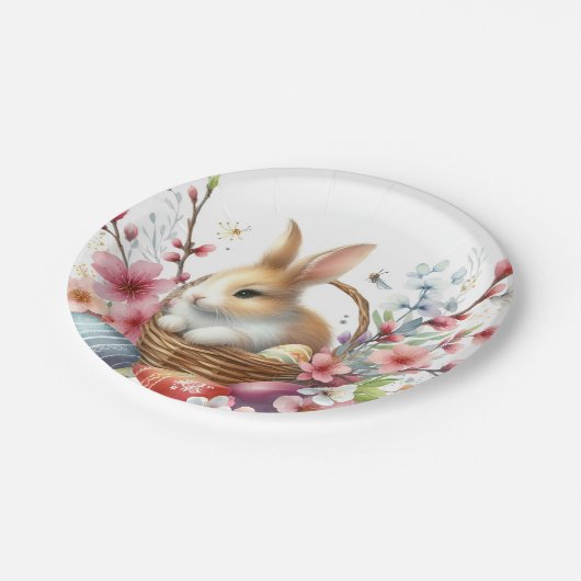 Kanincheneier und Blume im Osterwasser - Pappteller (Schrägansicht)