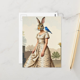 Kaninchenfrau in einem Birkenrindenkleid Modecolla Postkarte