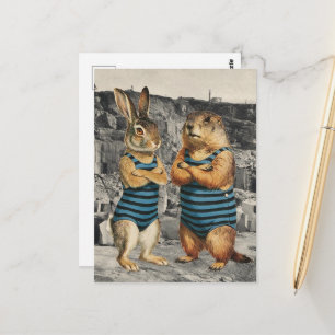 Kaninchenfrau und Groundhog-Lady im Steinbruch Postkarte