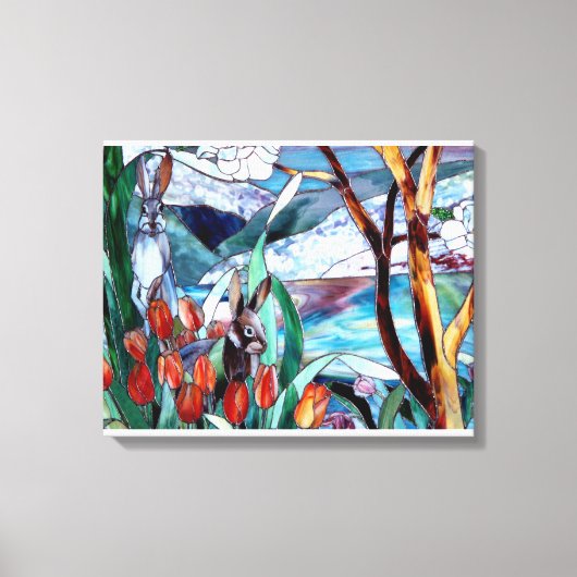 Kaninchengarten Geständetes Glas auf umrissenen Ca Leinwanddruck (Vorderseite)