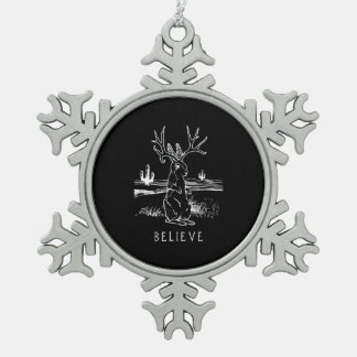 Kaninchengeschenk| Glaube Jackalope Schneeflocken Zinn-Ornament