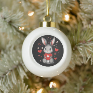 Kaninchenliebhaber-Herzmädchen Keramik Kugel-Ornament