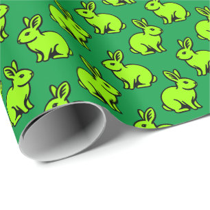 Kaninchenmuster - Chartreus, Black und Kelly Green Geschenkpapier