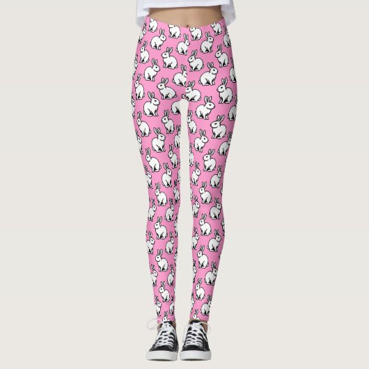 Kaninchenmuster - Schwarz und Weiß mit Rosa Leggings (Vorderseite)