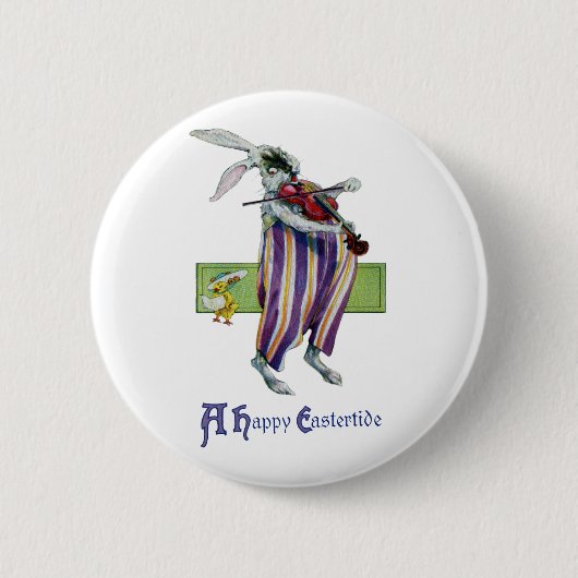 KaninchenViolinist Vintages Ostern Button (Vorderseite)