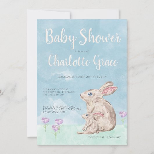 Kaninchenwald Wasserfarbe Unisex Kinderdusche Einladung (Vorderseite)