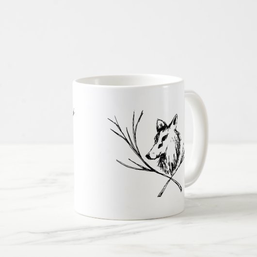 Kanine mit Zweigen schwarz und weiß Kaffeetasse (VorderseiteRechts)