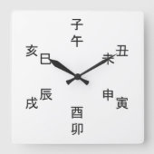 Kanji Clock - Chinese Zodiac - Time of the Day - Quadratische Wanduhr (Vorderseite)
