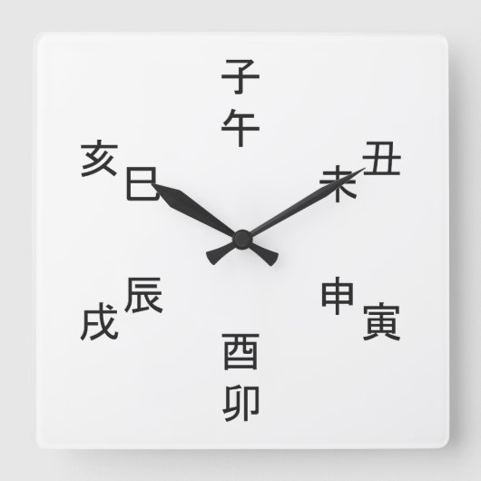 Kanji Clock - Chinese Zodiac - Time of the Day - Quadratische Wanduhr (Vorderseite)