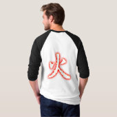 Kanji-der Männer des Feuer-2-Sided 3/4" T-Shirt (Schwarz voll)
