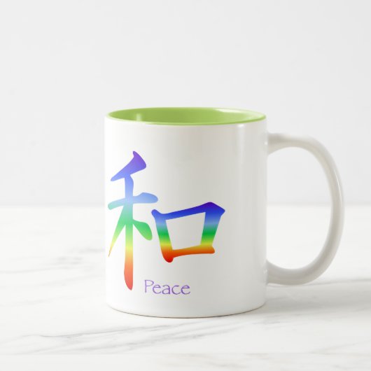 Kanji-Friedenssymbol in Chakra Farben Zweifarbige Tasse (Rechts)