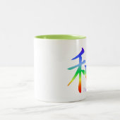 Kanji-Friedenssymbol in Chakra Farben Zweifarbige Tasse (Mittel)