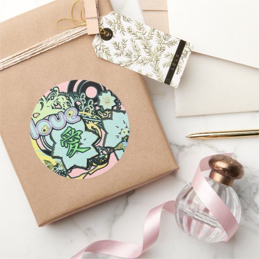 Kanji für Liebe Runder Aufkleber (Schenken)