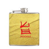 Kanji Köstliche Goldvene in Hülle umhüllt Flachmann (Vorderseite)