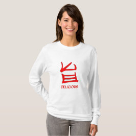 Kanji Leckeres Rot Frauen Langarm Sjirt T-Shirt