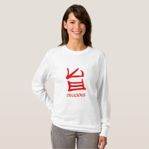 Kanji Leckeres Rot Frauen Langarm Sjirt T-Shirt