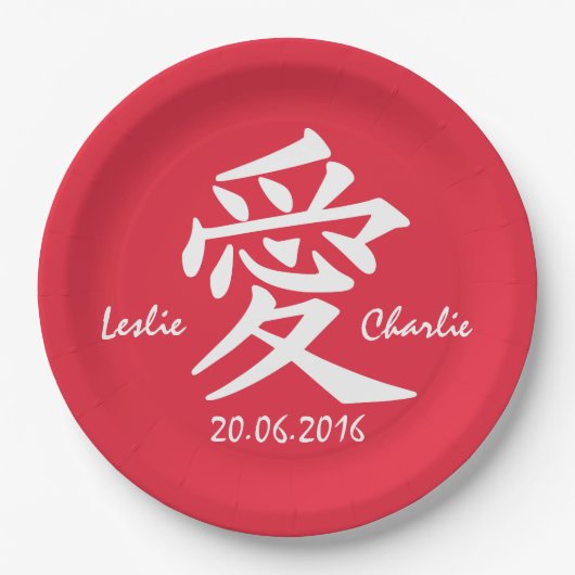 Kanji-Liebe für Teller mit benutzerdefiniertem Tex (Vorderseite)