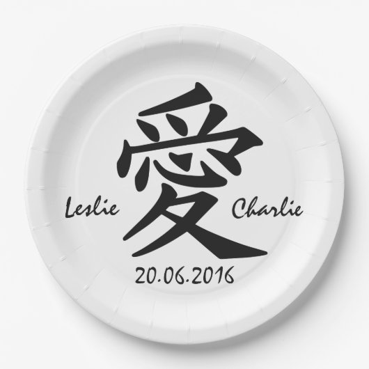 Kanji-Liebe für Teller mit benutzerdefiniertem Tex (Vorderseite)