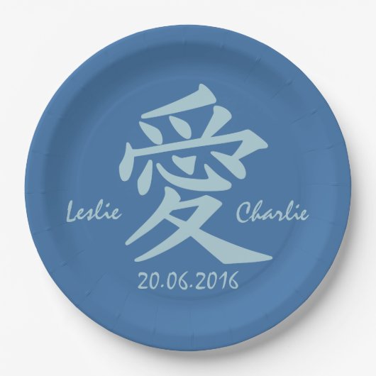Kanji-Liebe für Teller mit benutzerdefiniertem Tex (Vorderseite)