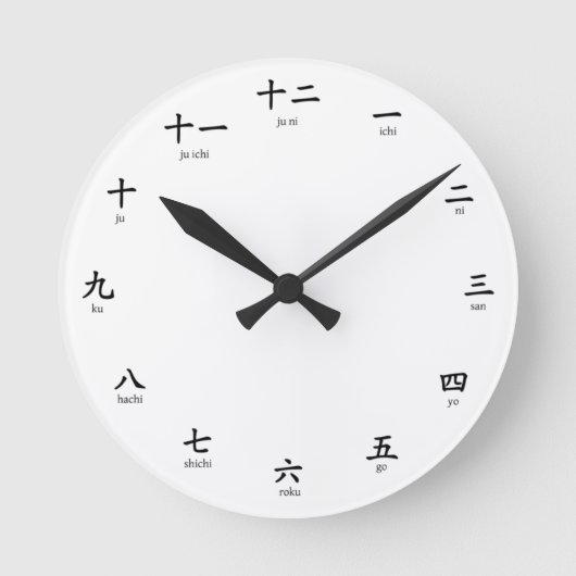 Kanji Romaji Zahlen lernen, in Japanisch Ro zu zäh Runde Wanduhr (Vorderseite)