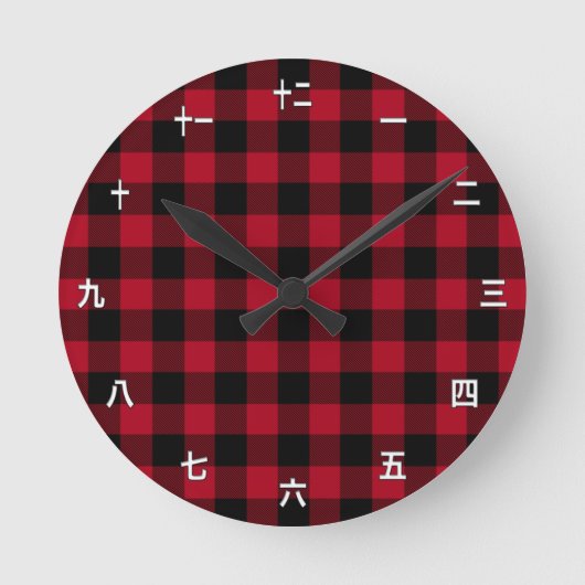 Kanji-Uhr-Vorlage, Red Buffalo Kariert / Japanisch Runde Wanduhr (Vorderseite)