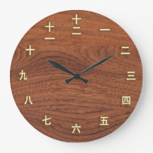 Kanji-Zahlen auf hölzerner Wand-Uhr