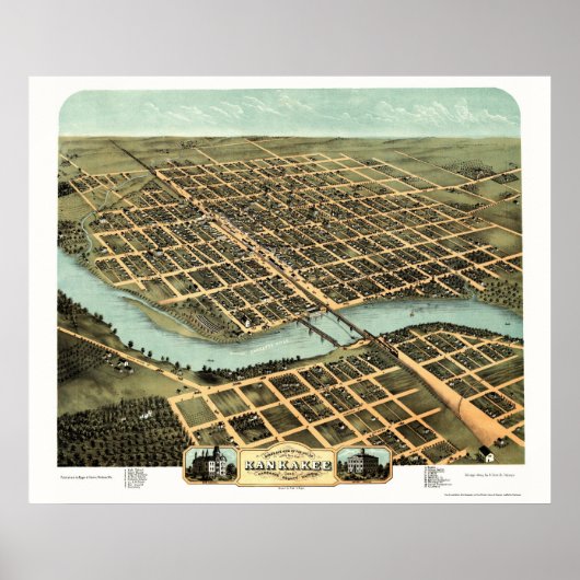 Kankakee, IL Panorama Karte - 1869 Poster (Vorne)