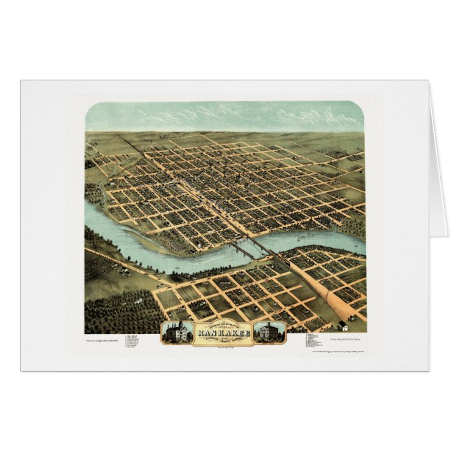 Kankakee, panoramische Karte IL - 1869 (Vorderseite (Horizontal))