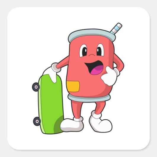 Kann als Skater mit Skateboard Quadratischer Aufkleber (Vorderseite)