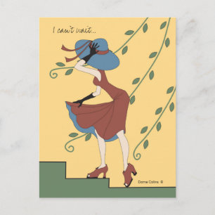 Kann es kaum erwarten, dich Mädchen in Rostkleid z Postkarte
