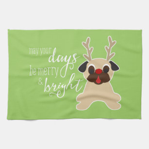 Kann Ihr Tagesfrohe Weihnacht-Mops-Ren-Tuch Geschirrtuch