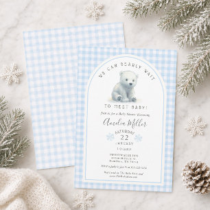 Kann kaum warten Blaue Winter Eisbär Baby Shower Einladung
