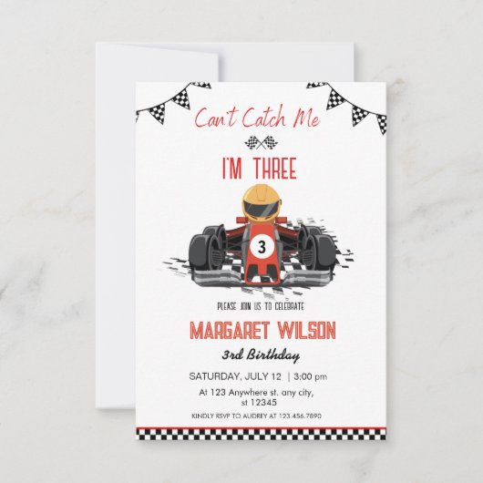 Kann mich nicht erwischen, ich bin drei Red Race C Einladung (Vorderseite)