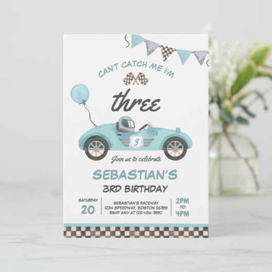 Kann mich nicht erwischen, ich bin drei Rennwagen Einladung (Stehend Vorderseite)